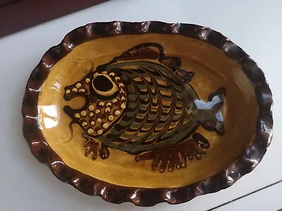 Buy Jean Hampton Slipware Studio Pottery Dish With Abstract Fish Design • 20£