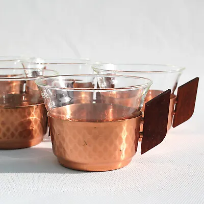 Buy Vintage 1960s Schott & Gen Jaener Glas Germany 6 Copper Teak Glass Tea Cups • 42£