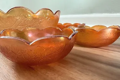 Buy Vintage Iridescent Orange Crackle Carnival Glass Bowls 3 4” & 1 8” • 42.67£