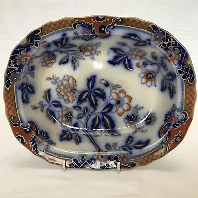Buy Victorian Ironstone Flow Blue Imari Serving Dish Pattern 1684 Circa 1850 • 40£
