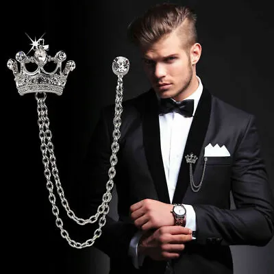 Buy Royal Gold Crown Shirt Wedding Suit Mens Accessory Clip Chain Brooch Lapel Pin • 4.45£