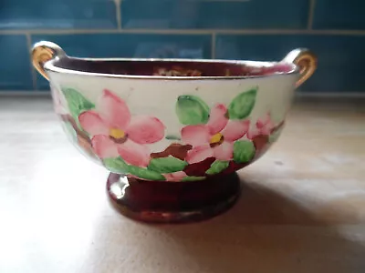Buy Maling Ruby Lustre Thumbprint Floral Gilded Handles Footed Bowl  - Lovely Cond • 15£