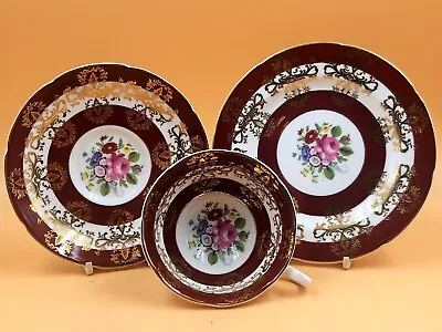 Buy Royal Grafton China Floral With Red / Burgundy Bands Tea Trio. No. 9206. • 28.50£
