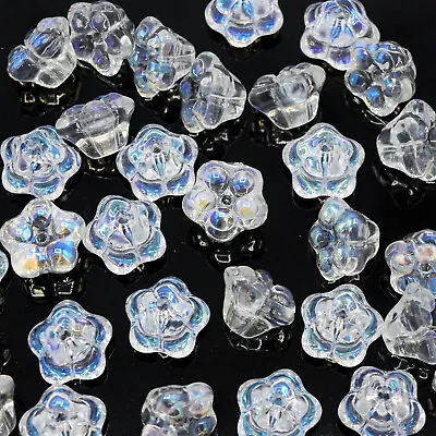 Buy 50 X Smooth Glass Heart / Star / Flower /mermaid Tail Beads Clear Ab • 3.35£