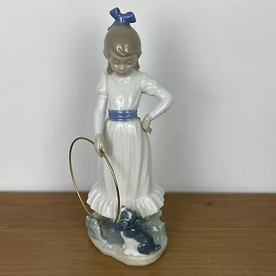 Buy NAO Lladro Figurine Young Girl With Hoop Handmade In Spain Daisa 1983 24 Cm • 30£