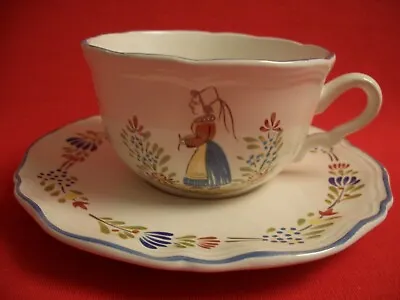 Buy Kg Creation France Armor Faience Hand Painted Breton Breakfast Cup & Saucer • 15.99£