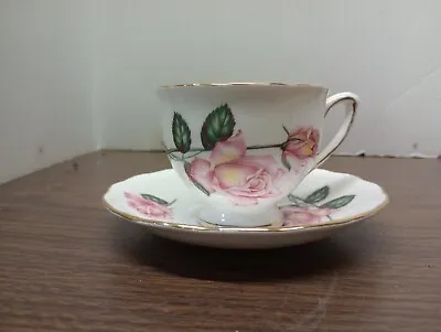 Buy Vintage Royal Vale China Teacup & Saucer - Pink Roses W/ Gold Trim • 11.90£
