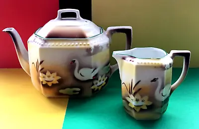 Buy Vintage Bavarian Porcelain China Cube Tea Set Teapot & Milk Jug 🦢🪷🦢🪷 1.25 Pt • 49.95£