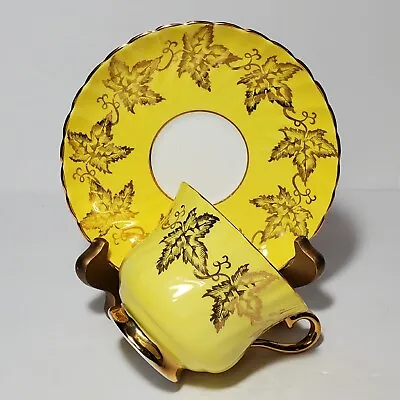 Buy Sutherland H&M Teacup And Saucer Yellow Gold Leaves Bone China England Vintage • 26.45£