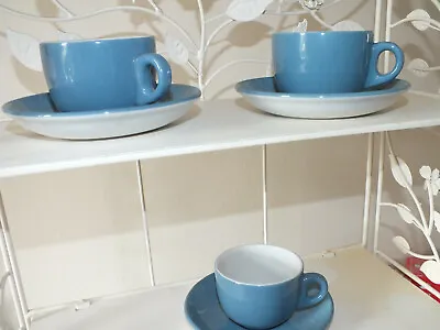 Buy 3 X Vintage Maddock Ultra Vitrified Blue Cups And Saucers Utility Ware • 8.50£