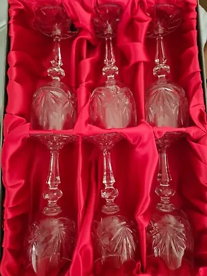 Buy Set Of 6 Bohemia Czechoslovakia Crystal Wine Glasses Boxed • 34.99£