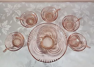 Buy 6pc Vintage Pink Depression Glass Berry Bowl Set Dessert Serving Set • 30.85£