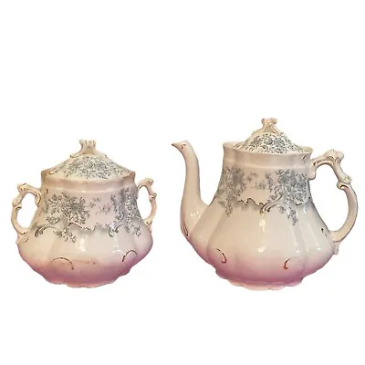 Buy W.H. Grindley & Co. Teapot & Sugar Bowl Set Antique Green Transfer Ware England • 67.23£