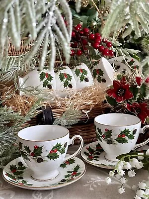 Buy Royal Grafton NOEL HOLLY Christmas English Teacups And Saucers X SIX! EXCELLENT! • 120£