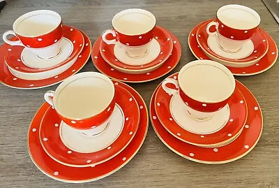 Buy Burslem Pottery Red Tea Cups Polka Dots • 60£