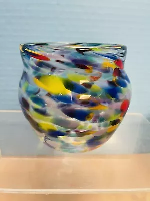 Buy Signed  Townsend MT 2016 Multi Swirl Art Glass Vase 4 1/4” Goose Bay Handblown • 57.44£