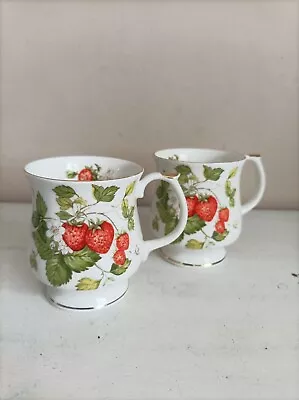 Buy Pair Queen's China  Virginia Strawberry  Mugs • 12.99£