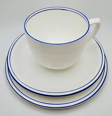 Buy Shelley England  Utility Ware  12503 Carlton Tea Cup Saucer & Plate Blue Stripe • 40.77£