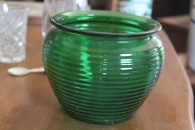 Buy Vintage Anchor Hocking Forest Green Glass Cache Pot Planter Horizontal Ribbed • 14.45£