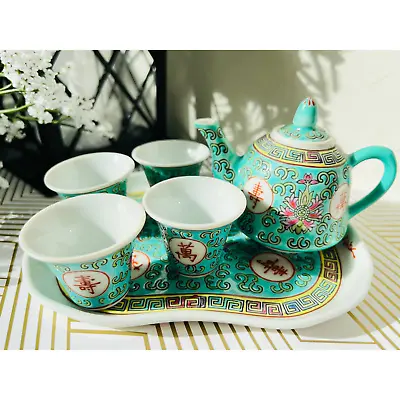Buy Vintage Miniature Teal China Tea Set And Tray • 34.10£