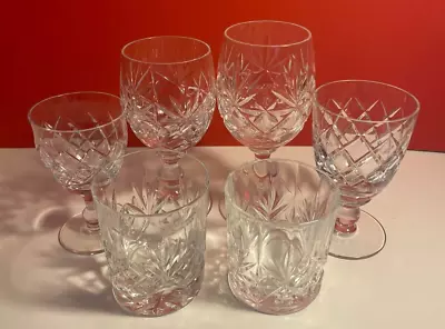 Buy Crystal Various Wine/Small Glasses Set Of 4 With 2 Crystal Tumblers, Vintage • 26.99£