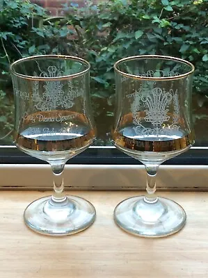 Buy 2 Charles & Diana Royal Wedding 1981 Commemorative Wine Glasses Gold Detailing  • 4.50£