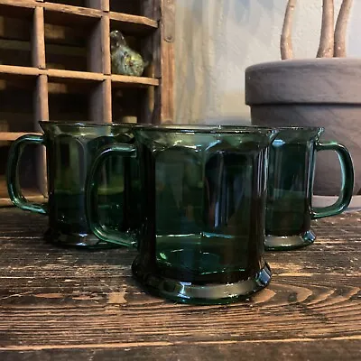 Buy Culver Green Glass Mug Faceted Flared Rim Emerald Set 3 Vintage • 47.43£