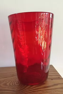 Buy Whitefriars Art Glass Ruby Red 20 Cm 8 “ LARGE Ribbed  Vase 8473 Marriott Powell • 54.99£