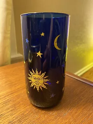 Buy VINTAGE LIBBEY Celestial Cobalt Blue Sun Moon Stars Tumbler Glass 16 Oz • 24.78£