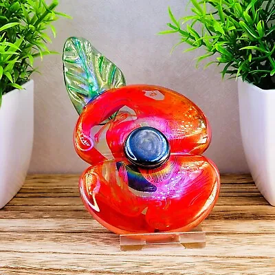 Buy Neo Art Glass Handmade Iridescent Red Glass Poppy Rememberance Paperweight Gift • 59.99£