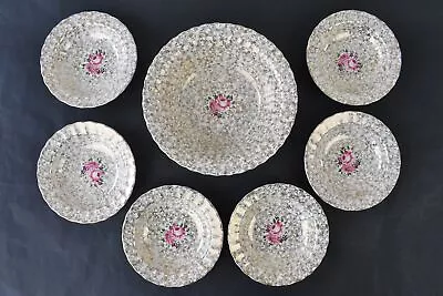 Buy Vintage Royal Victoria Wade Dessert Bowls Gold Ornate Decor Pink Central Flower • 14.99£