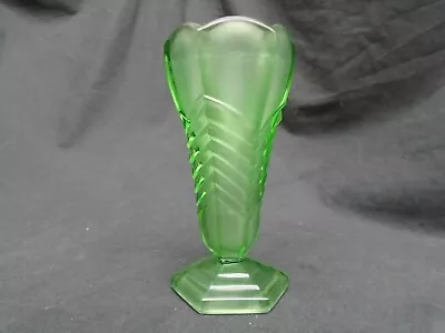 Buy Vintage Davidson Frosted Green Pressed Glass Chevron Vase 6.5in. • 12£