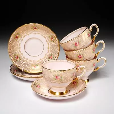 Buy Tuscan Fine English Bone China Pink Gold Lace Floral Chintz Tea Cup Saucer Lot B • 133.26£