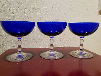 Buy Set (3) Sherbet Champagne Glasses Crystal Fostoria Westchester Cobalt Blue Clear • 80.40£