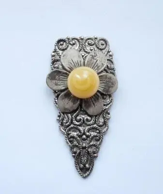 Buy BN Vintage 1930's Deco Pewter-Toned Dress Clip W/ Marbled Yellow Glass Stone • 19.99£