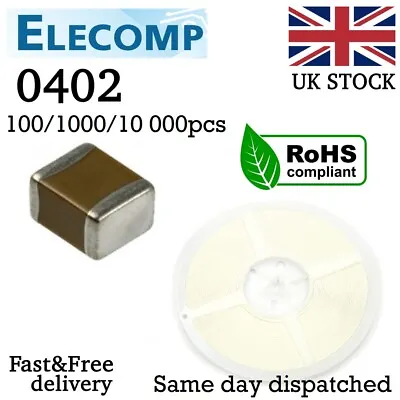 Buy 0402 SMD Capacitor 10uF X5R 6.3V (100/1000/10000 Pack) Fast Delivery UK Stock • 98.99£