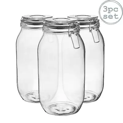 Buy 3x Glass Storage Jars Vintage Food Preserving Container 2 Litre Black Seal • 16£