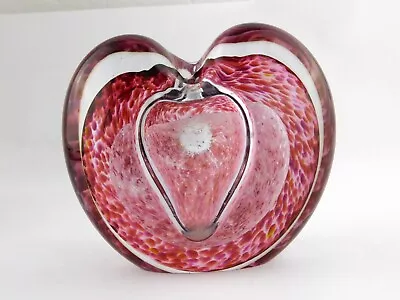 Buy Controlled Bubble Art Glass Inkwell Heart Shape Pink Clear Cased Glass Unsigned • 28.46£