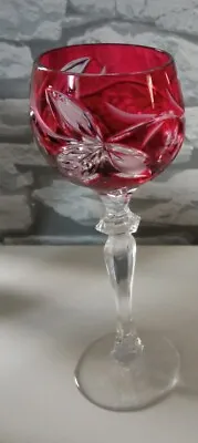 Buy Vintage Cranberry Red Crystal Cut Glass Wine Glass Veb Glaswerk Döbern Germany • 18£