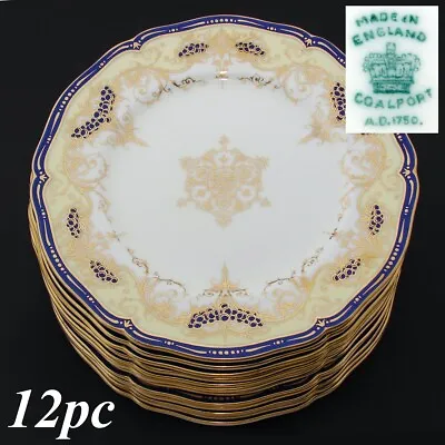 Buy Antique Coalport English Porcelain 12pc 10.25  Dinner Plate Set, Gold & Cobalt • 1,071.64£