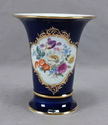 Buy Meissen Hand Painted Floral Cobalt & Gold 5 3/8 Inch Vase Circa 1924-1934 • 200.62£