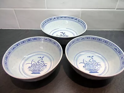 Buy Set Of 3 X Chinese Blue & White Serving Bowls Rice Pattern 18cm & 15cm Diameter • 15£