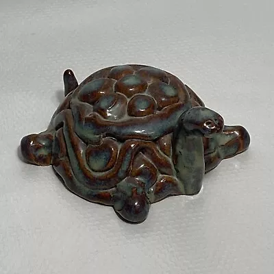 Buy Turtle Figurine Pottery Glaze Wave Floral Head Up Style Signed Artist Robert • 71.71£