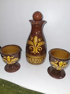 Buy Vintage Slipware Pottery Decanter And Two Goblets Y12 • 40£