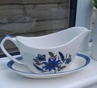 Buy Gravy Boat & Saucer White Blue Floral By Alfred Meakin • 12£