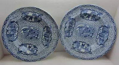 Buy Pair Of Antique Blue & White Transferware William Adams Chinese Pattern Plates • 29.99£