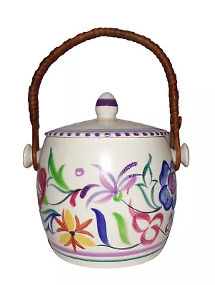 Buy Poole Pottery Traditional CS Floral Pattern Biscuit Barrel C.1960 Wicker Handle • 19.99£