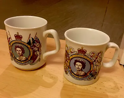 Buy 2 Different Queen Elizabeth Silver Jubilee 1977 Pottery Mug British Royal Family • 16£