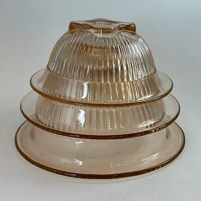 Buy Federal Pink Depression Glass 9” 8” 7” Ribbed Mixing Bowl Rolled Rim Square Base • 30.93£