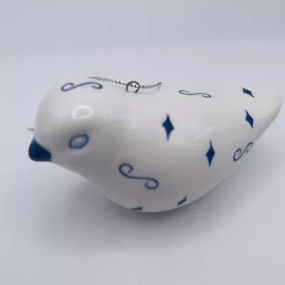 Buy Pier 1 Ceramic White Blue Bird Figurine Ornament W/ Design 2”x3” • 14.06£